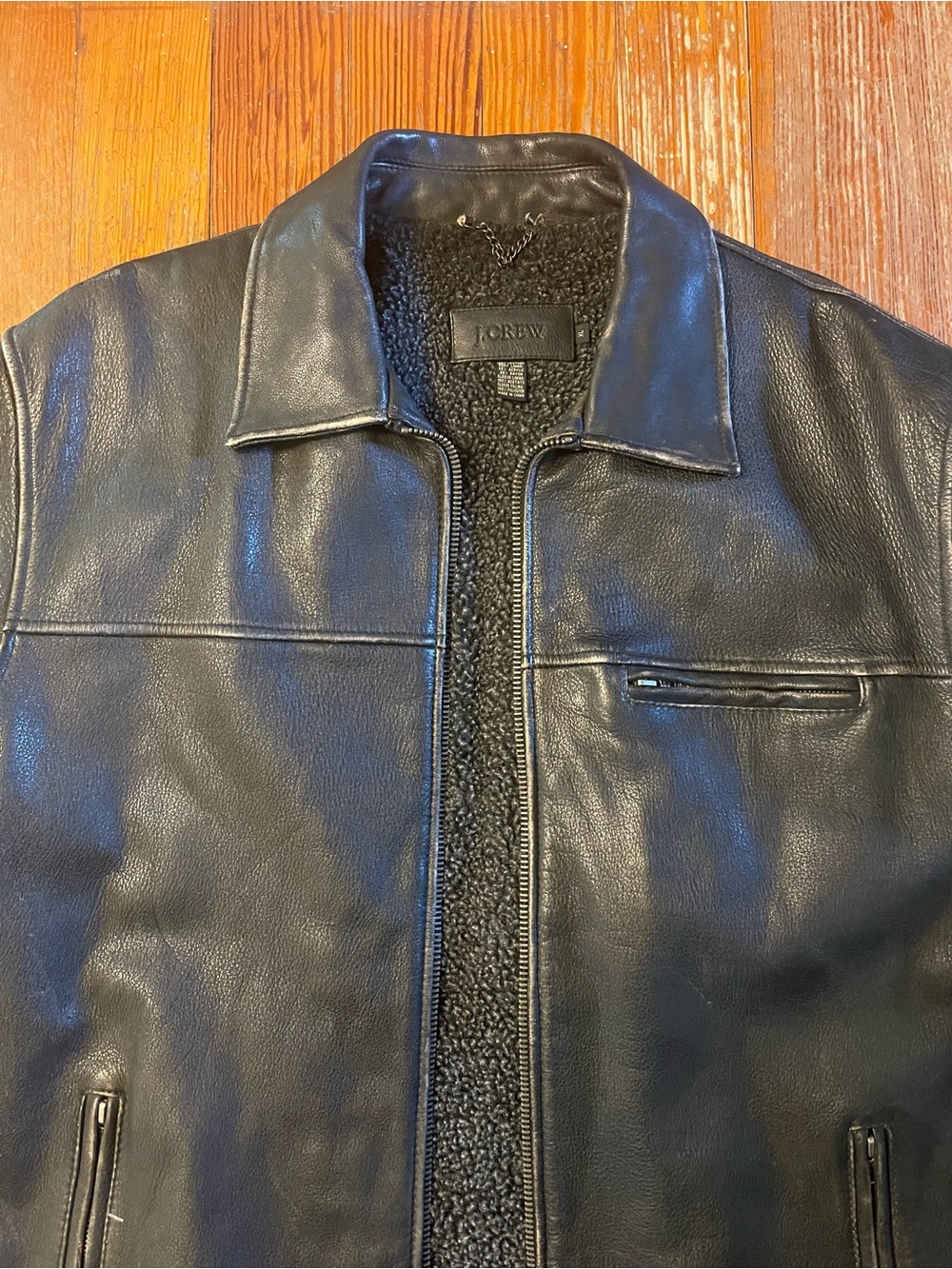 Vintage 90s J.CREW Heavy Pebble Leather Jacket • Sherpa Pile Lined • XL